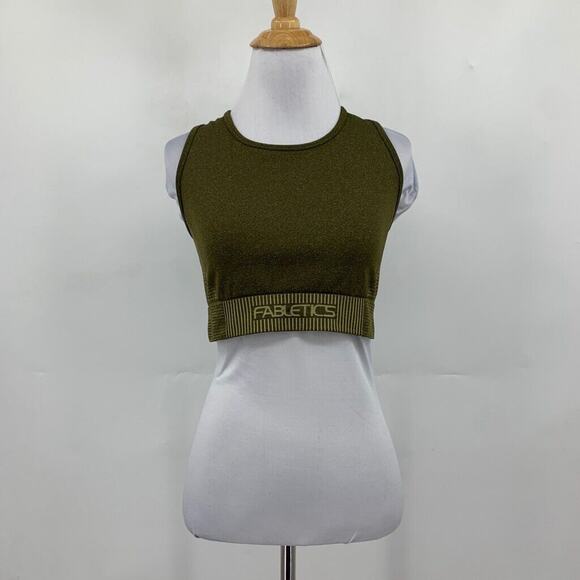 Fabletics Sports Bra Women M Medium Moss Seamless Low Impact Logo Band High Neck - Picture 2 of 13